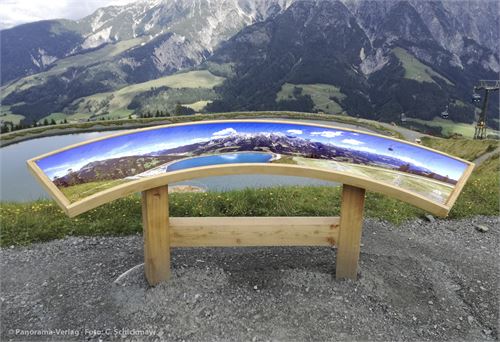 Asitzbahn Leogang Mittelstation, Schautafel auf Holz, 3 Meter breit