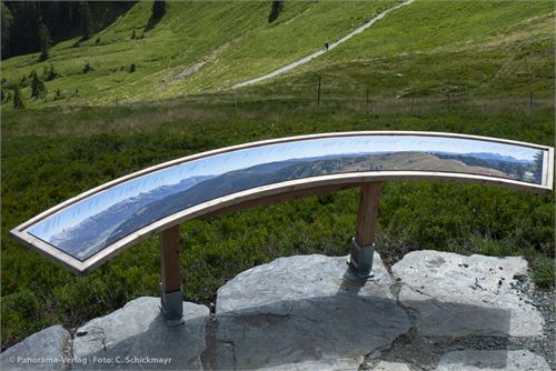 Naturkino Leogang, Drei Schautafeln auf Holz, jeweils 3 Meter breit