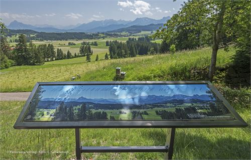 Seeg im Allgäu, Alpe Beichelstein, Panoramaschautafel 200 x 50 cm, Nirosta-Doppelrahmen
