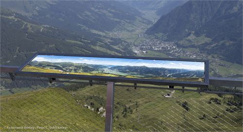 Aussichtsplattform Gasteinertal am Stubnerkogel. Schautafel in Nirosta-Rahmen mit Spezialbefestigung für Terrassengeländer